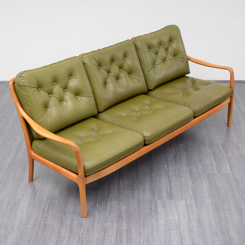 Sofa in cherrywood and leather - 1960s