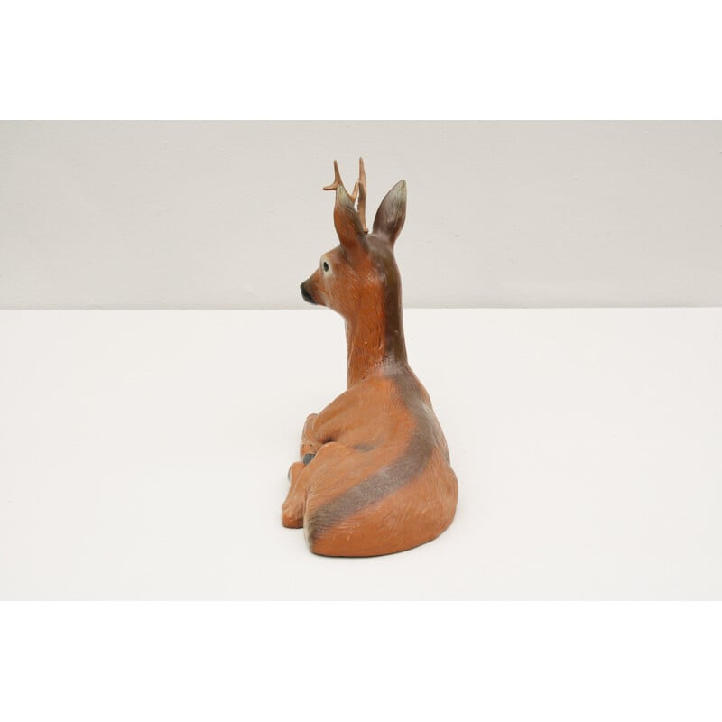 Vintage clay garden sculpture of a deer by August Heissner, 1950