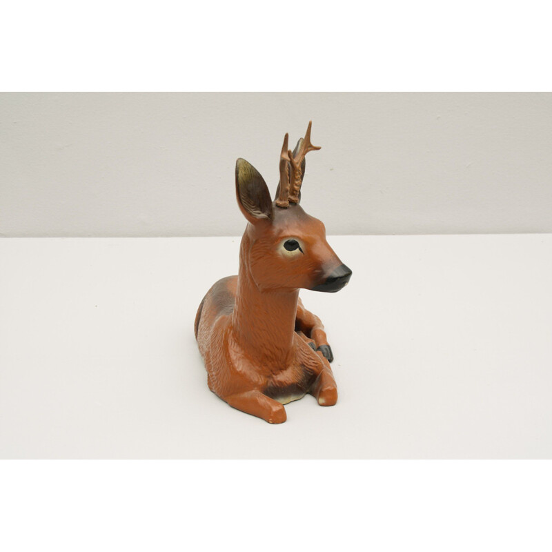 Vintage clay garden sculpture of a deer by August Heissner, 1950