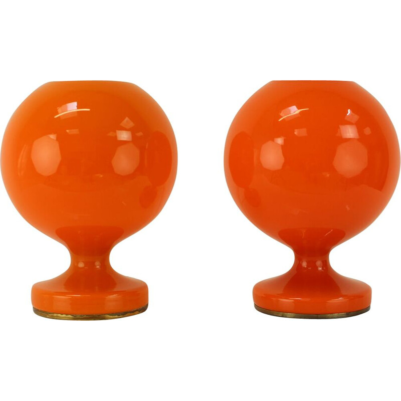 Paire de lampes vintage en verre orange par Valasske Mezirici, Tchécoslovaquie 1970