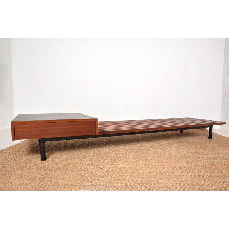 Vintage Cansado bench with drawers by Charlotte Perriand for Steph Simon,  1954