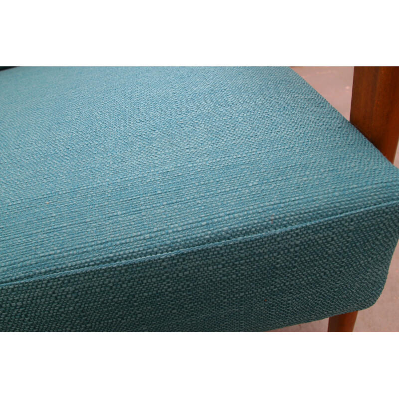 Armchair in solid wood and petrol blue fabric - 1950s