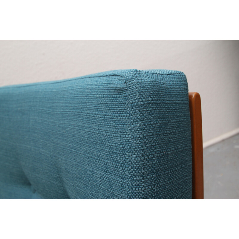 Armchair in solid wood and petrol blue fabric - 1950s