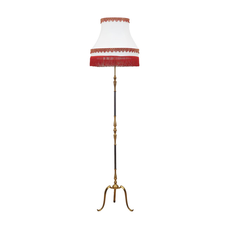 Lampada da terra vintage in ottone bianco e rosso, Danimarca 1970