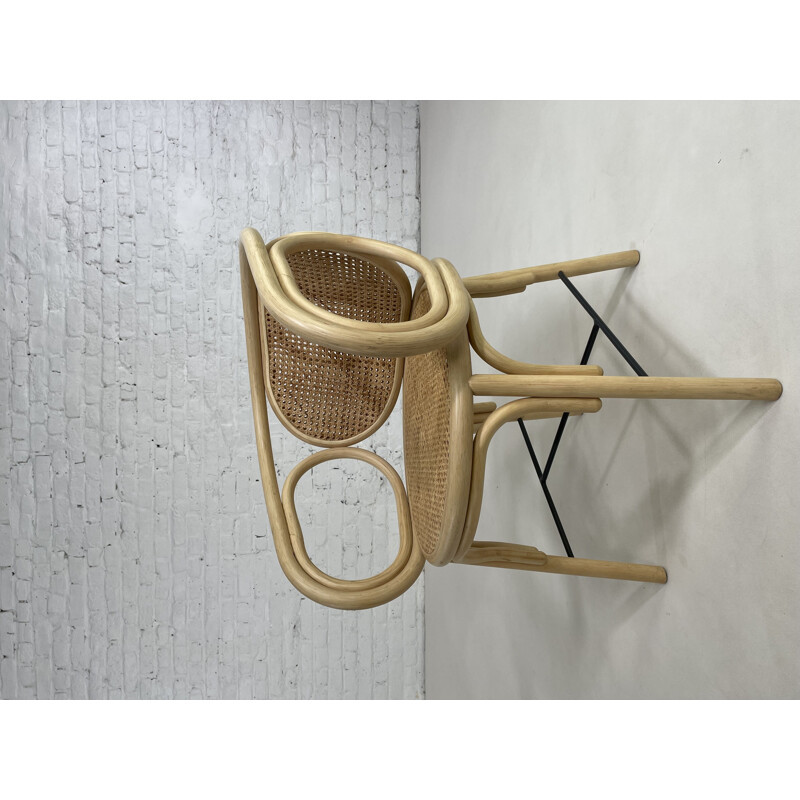 Poltrona vintage in rattan curvato, canna e metallo