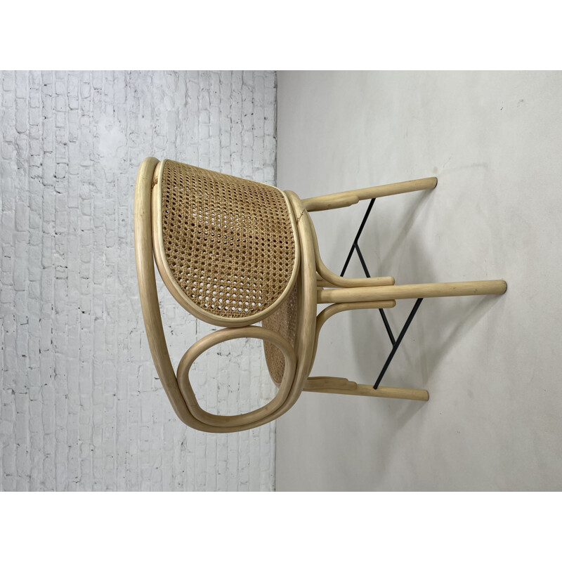 Vintage armchair in curved rattan, cane and metal