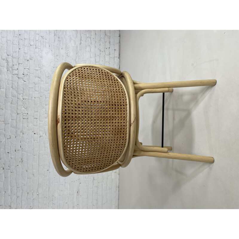 Vintage fauteuil in gebogen rotan, riet en metaal