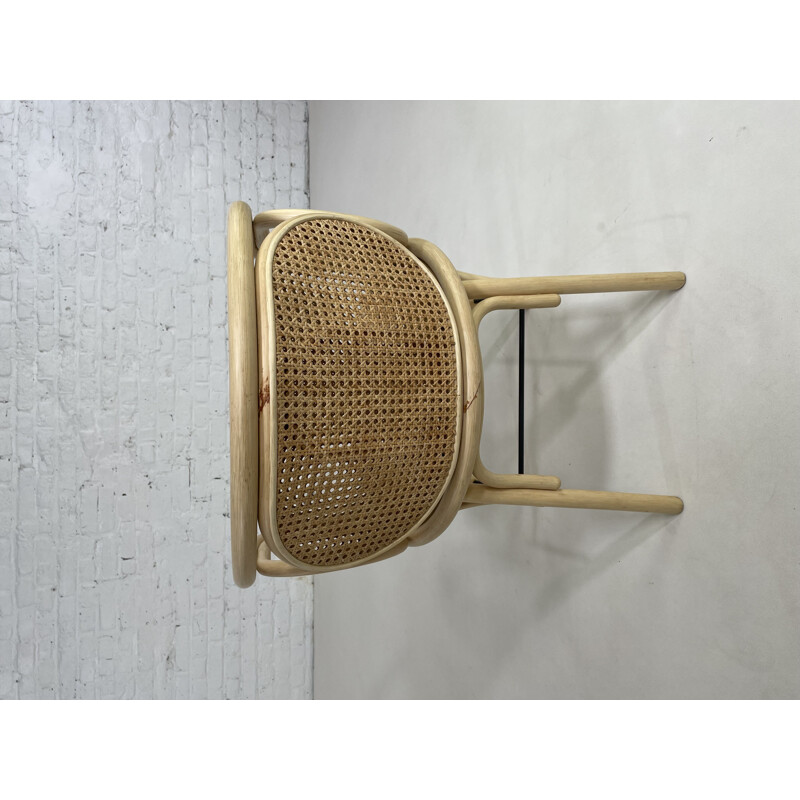 Vintage armchair in curved rattan, cane and metal
