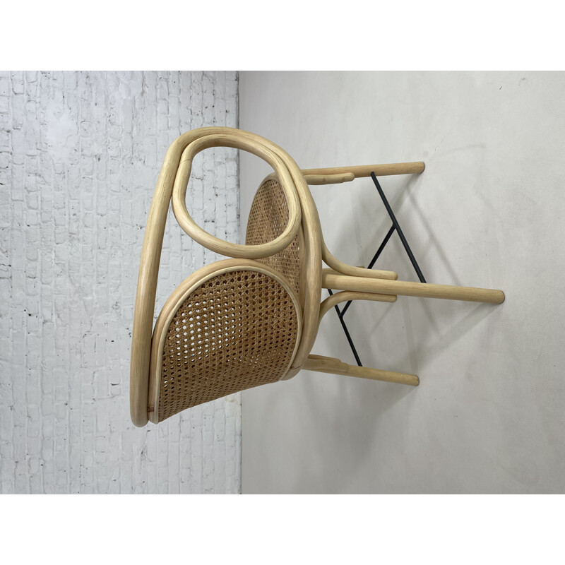 Vintage armchair in curved rattan, cane and metal