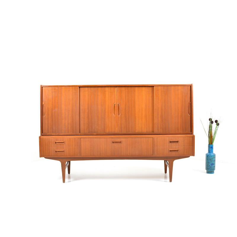 Large Danish cabinet in teak with sliding doors - 1960s