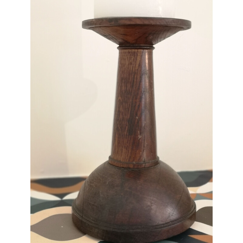 Vintage solid oak candle holder, 1950