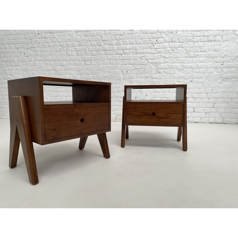 Pair of vintage bedside tables in wood and rattan