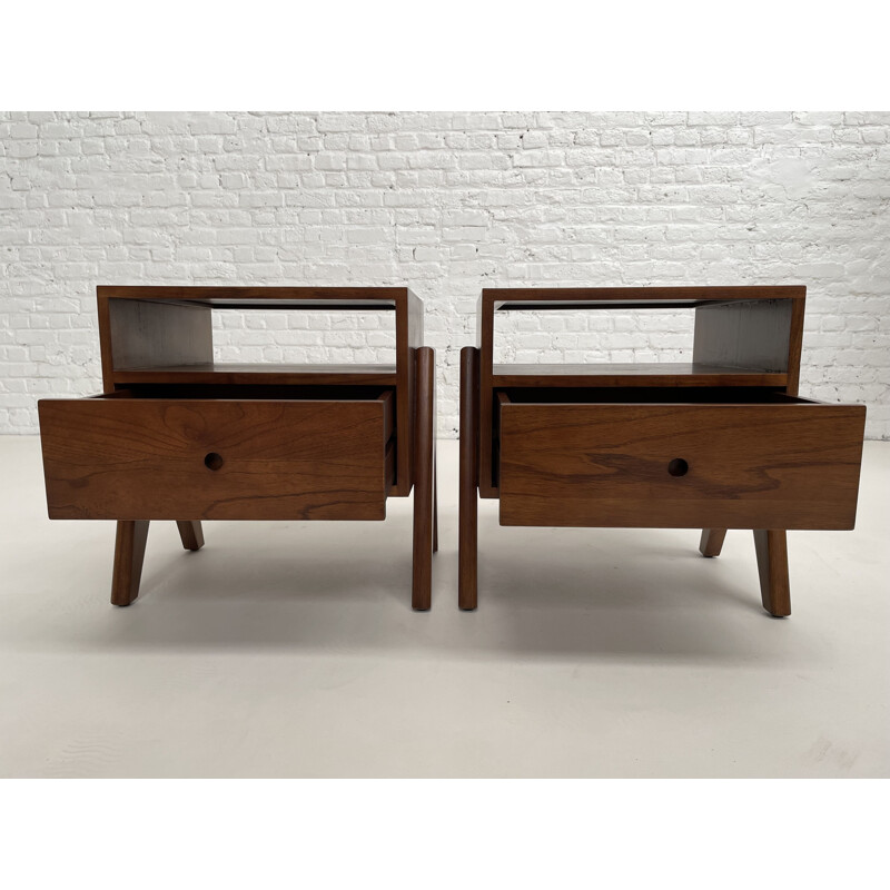 Pair of vintage bedside tables in wood and rattan