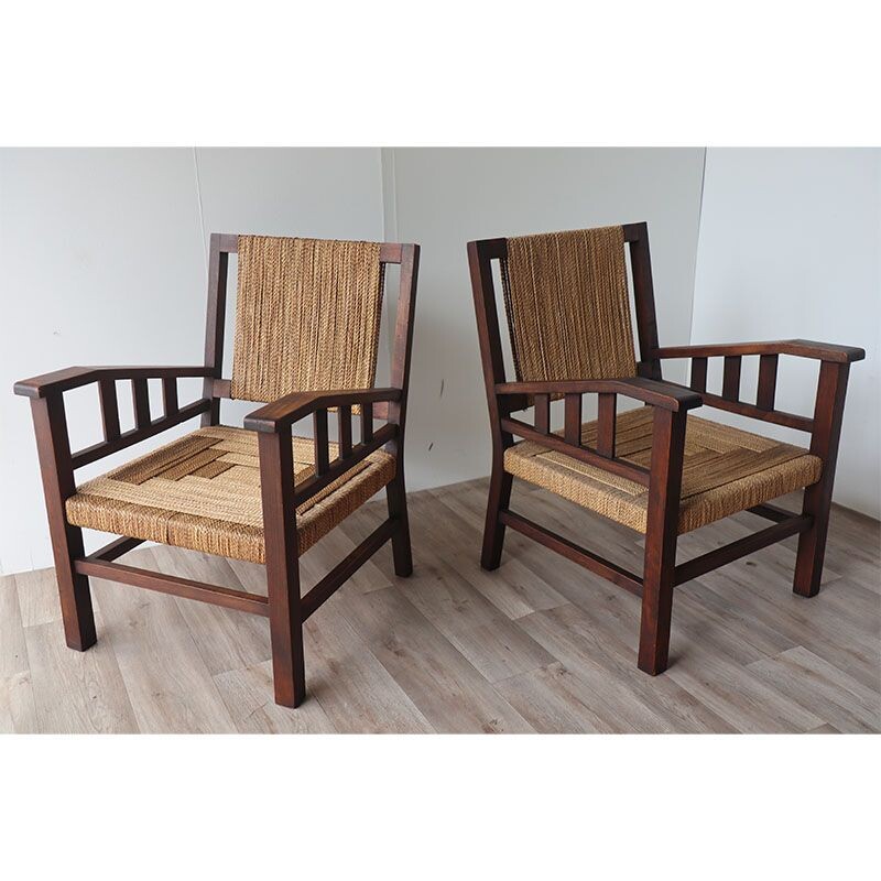 Pair of vintage solid wood armchairs by Francis Jourdain, 1930