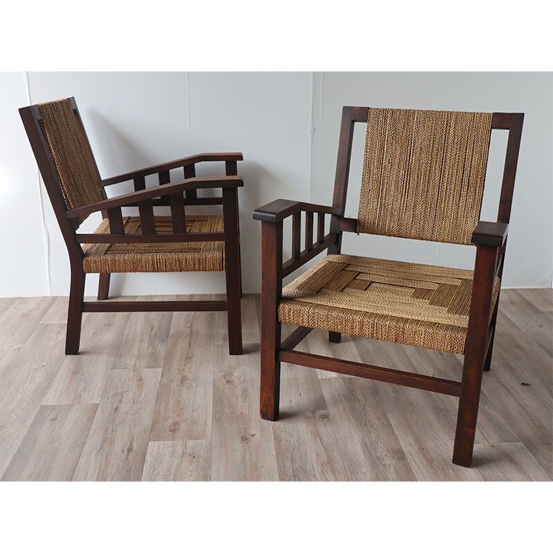 Paar vintage massief houten fauteuils van Francis Jourdain, 1930