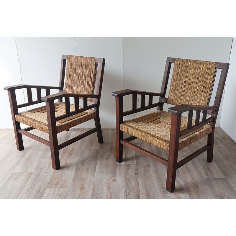 Pair of vintage solid wood armchairs by Francis Jourdain, 1930