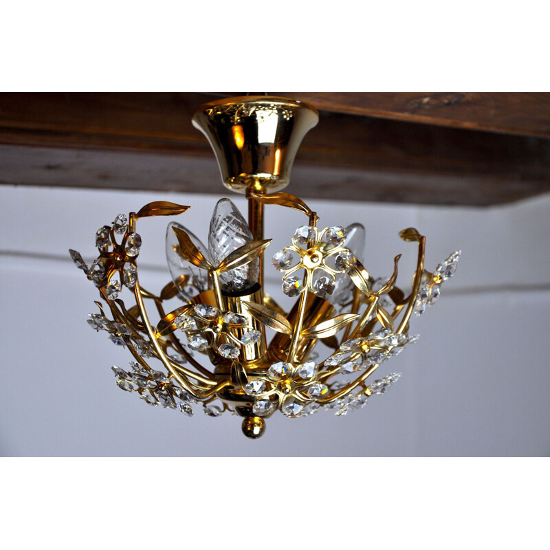 Vintage ceiling lamp in cut glass by Oscar Torlasco for Stilkronen, Italy 1980