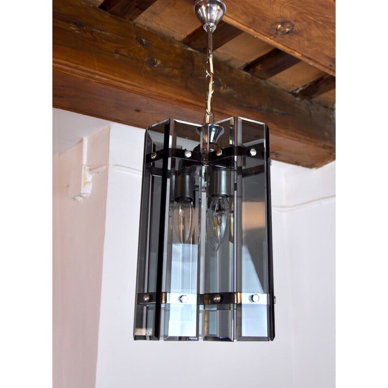 Vintage Veca chandelier in black Murano glass, Italy 1970