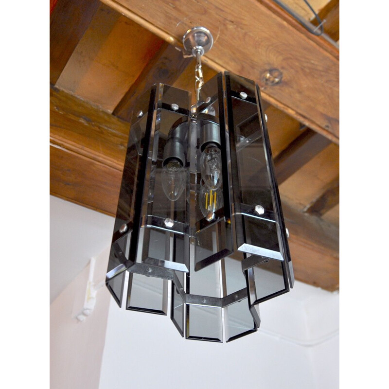 Vintage Veca chandelier in black Murano glass, Italy 1970