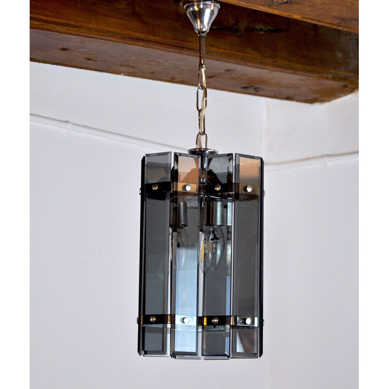 Vintage Veca chandelier in black Murano glass, Italy 1970