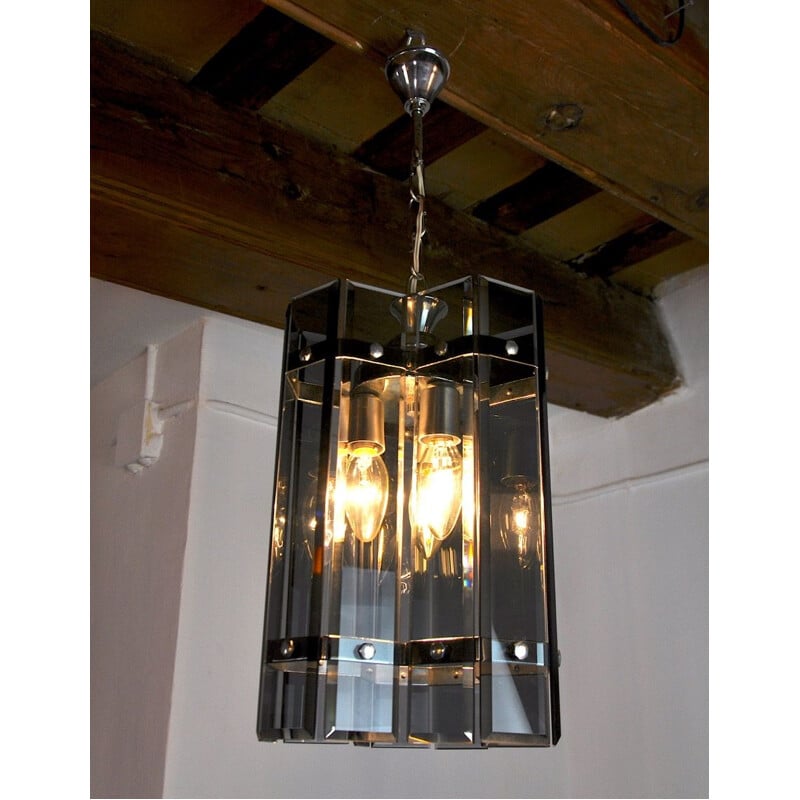 Vintage Veca chandelier in black Murano glass, Italy 1970