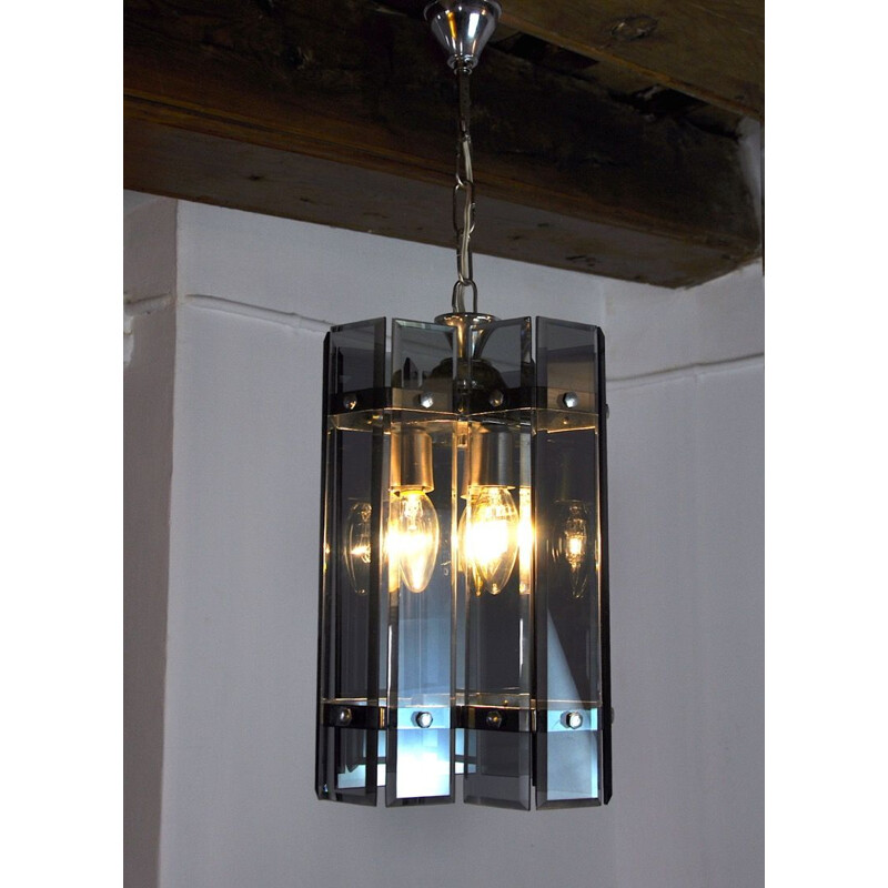 Vintage Veca chandelier in black Murano glass, Italy 1970