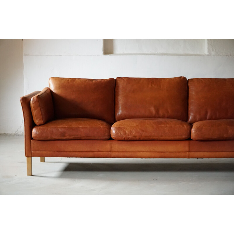 Vintage Danish 3-seater leather sofa by Mogens Hansen, 1970s