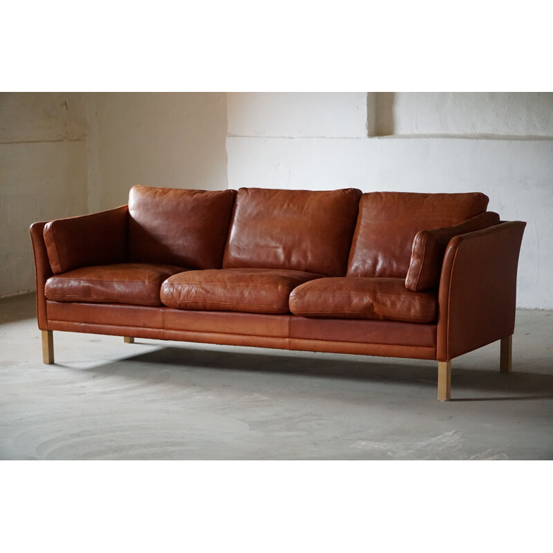 Vintage Danish 3-seater leather sofa by Mogens Hansen, 1970s