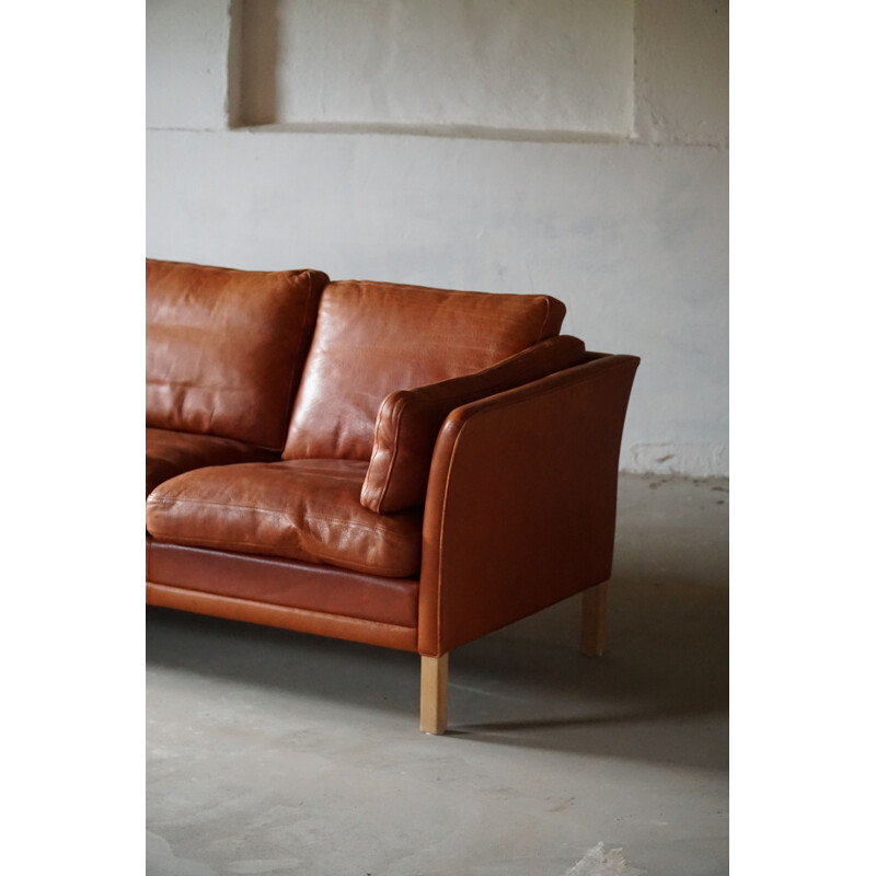 Vintage Danish 3-seater leather sofa by Mogens Hansen, 1970s