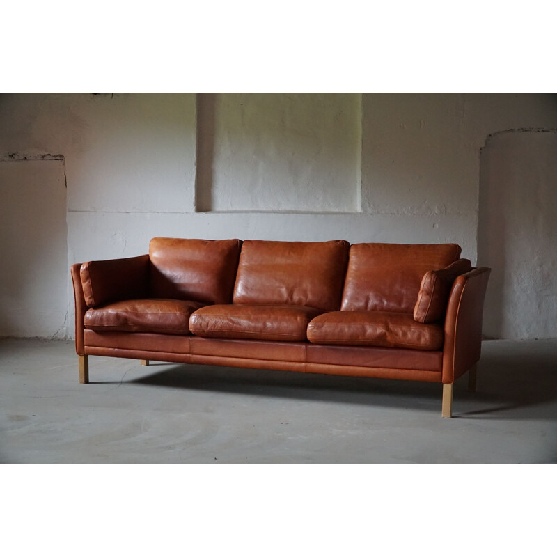 Vintage Danish 3-seater leather sofa by Mogens Hansen, 1970s