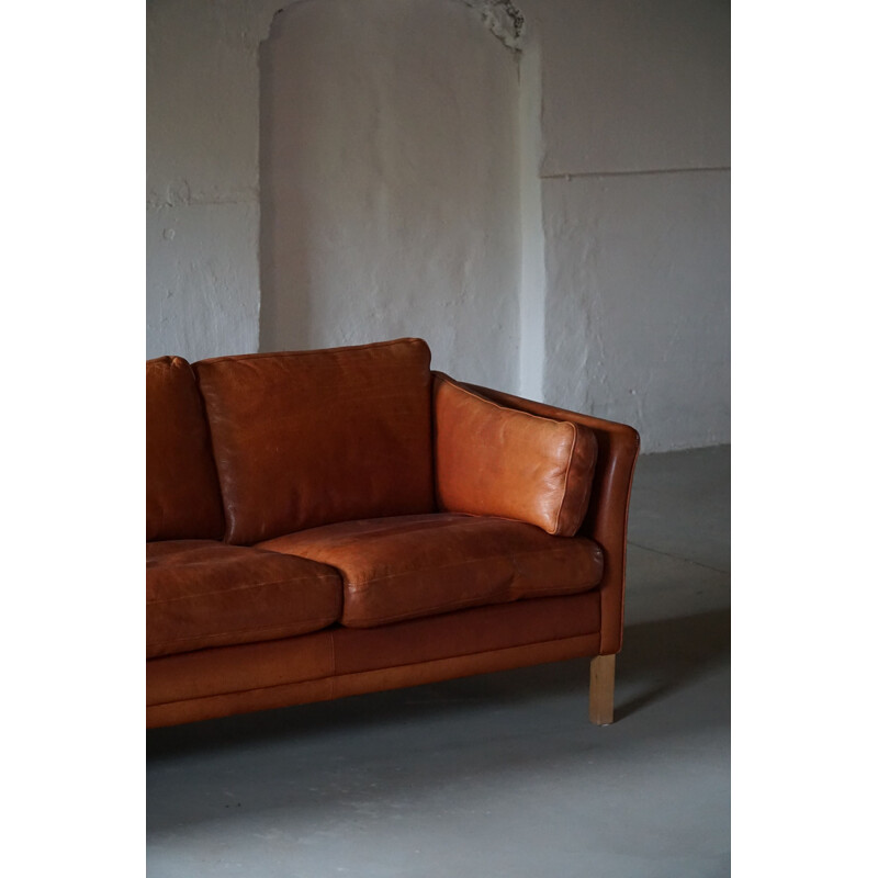 Vintage Danish 3-seater leather sofa by Mogens Hansen, 1970s