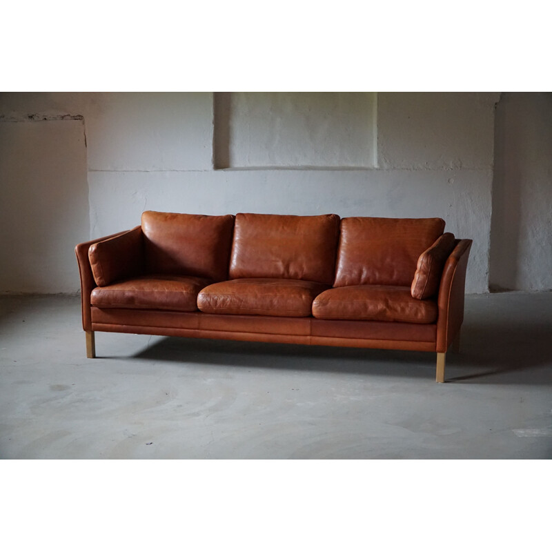 Vintage Danish 3-seater leather sofa by Mogens Hansen, 1970s