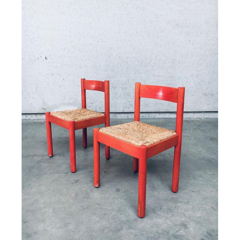 Pair of mid century lacquered wooden dining chairs by Vico Magistretti for Cassina, Italy 1960s