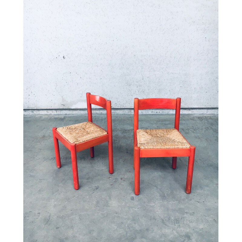 Pair of mid century lacquered wooden dining chairs by Vico Magistretti for Cassina, Italy 1960s