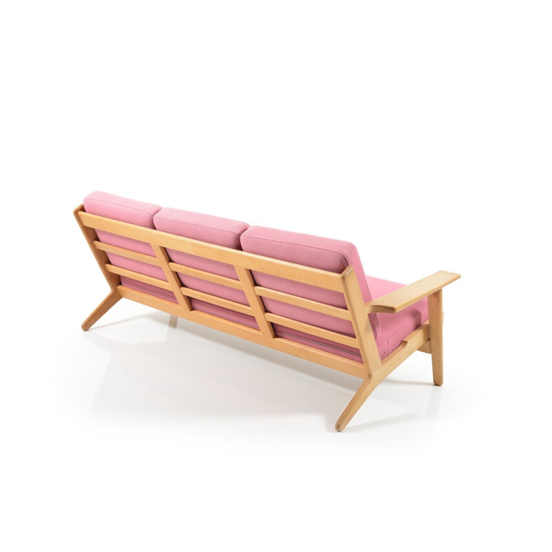 Getama "GE-290/3" 3-seater sofa in oak and pink fabric, Hans J. WEGNER - 1960s