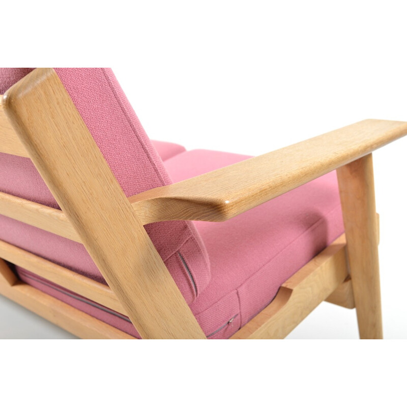 Getama "GE-290/3" 3-seater sofa in oak and pink fabric, Hans J. WEGNER - 1960s