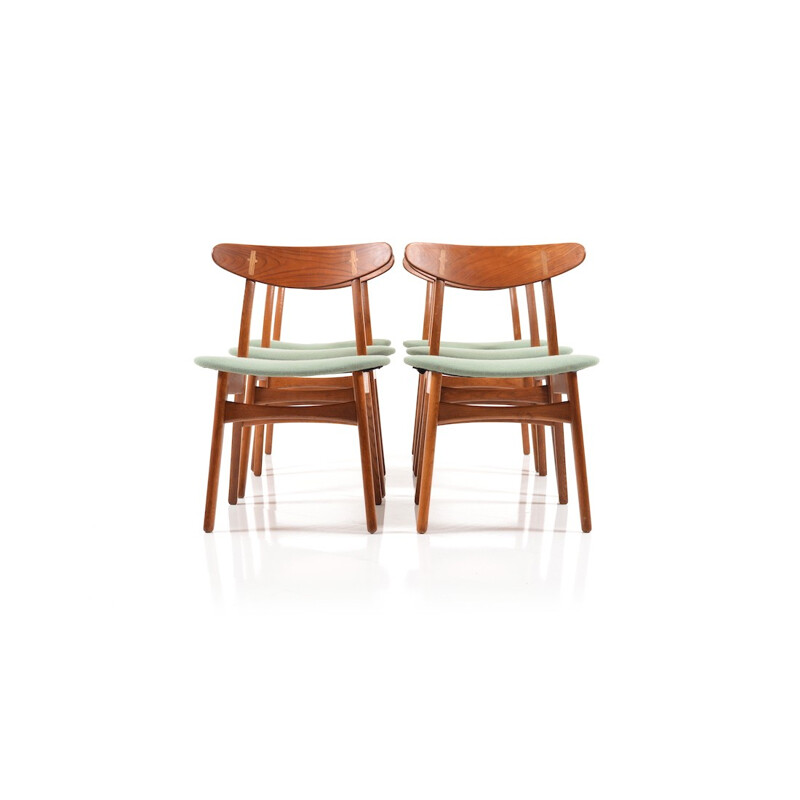 Set of 6 Carl Hansen "CH-30" chairs in oak and mint green fabric, Hans J. WEGNER - 1950s