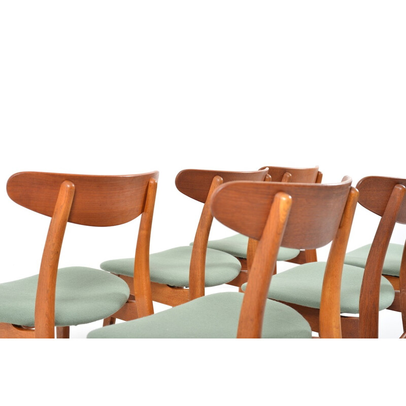 Suite de 6 chaises "CH-30" Carl Hansen en chêne et tissu vert, Hans J. WEGNER - 1950