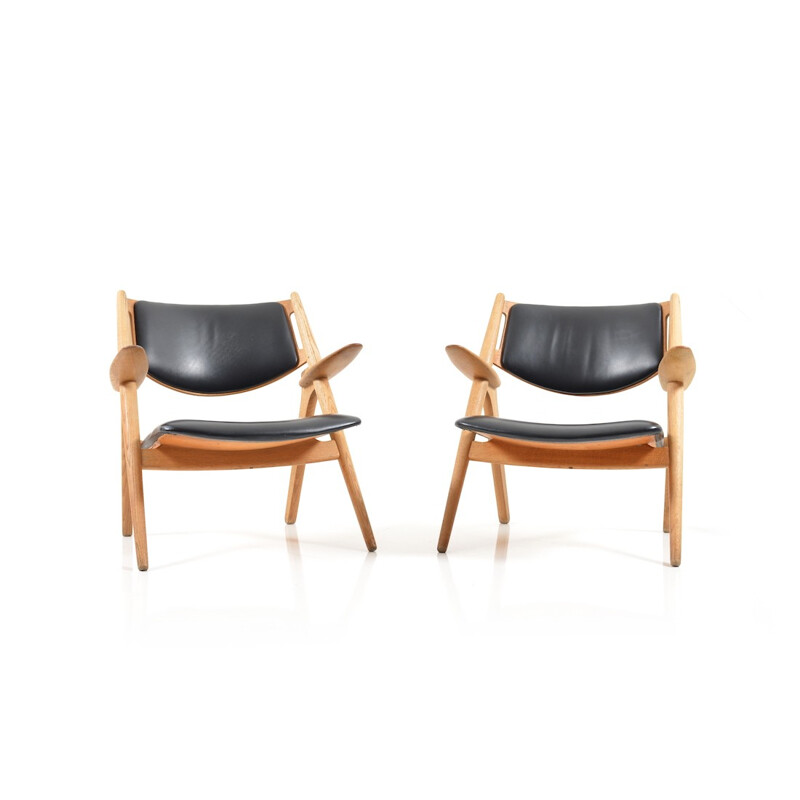 Pair of Carl Hansen & Søn "Saw Horse" armchairs in leather, Hans J. WEGNER - 1950s