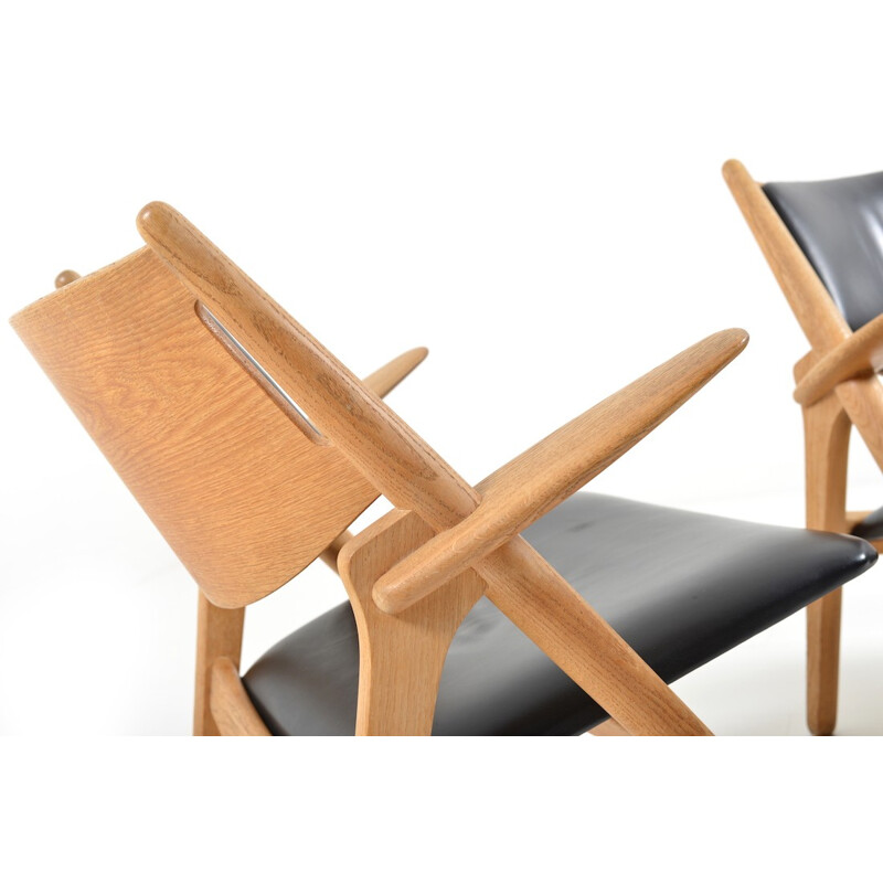 Pair of Carl Hansen & Søn "Saw Horse" armchairs in leather, Hans J. WEGNER - 1950s