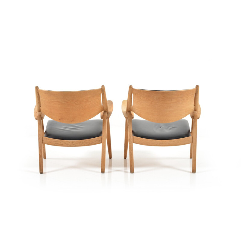 Pair of Carl Hansen & Søn "Saw Horse" armchairs in leather, Hans J. WEGNER - 1950s