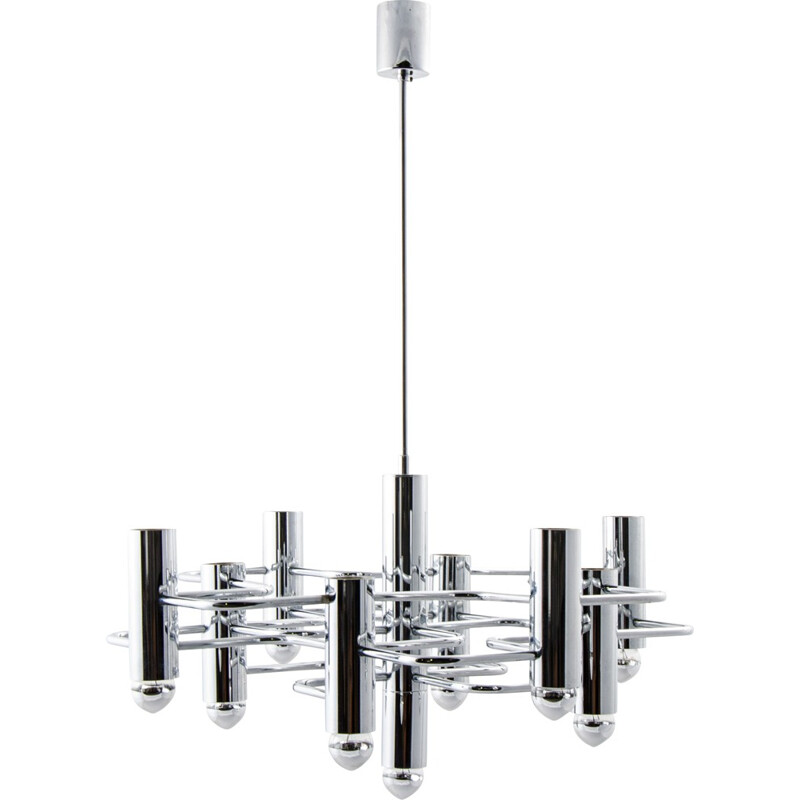 SA Boulanger chandelier in chromed metal, Gaetano SCIOLARI - 1960s