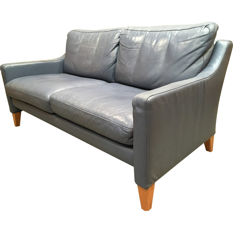 2-seater sofa in blue leather - 1950s