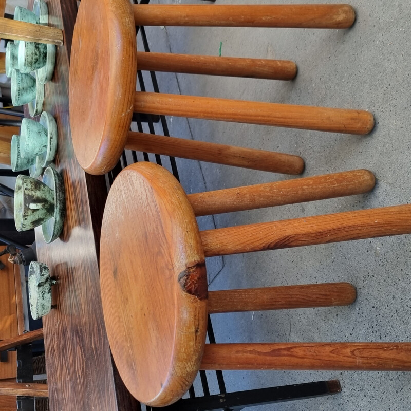 Pair of vintage pine stools by Charlotte Perriand
