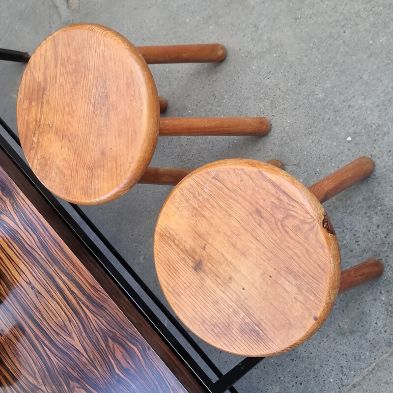 Pair of vintage pine stools by Charlotte Perriand