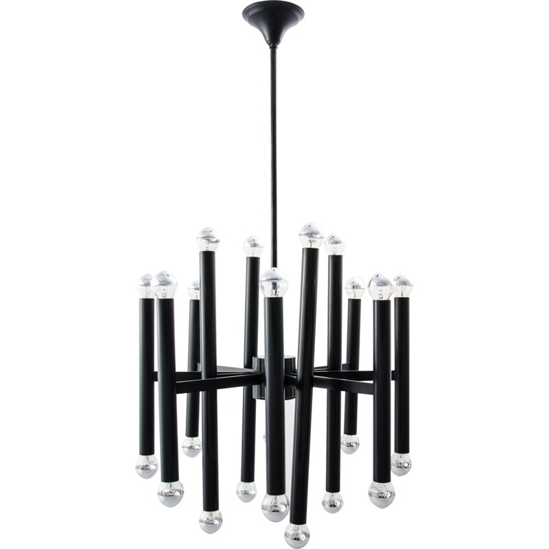 Black SA Boulanger chandelier in metal, Gaetano SCIOLARI - 1970s