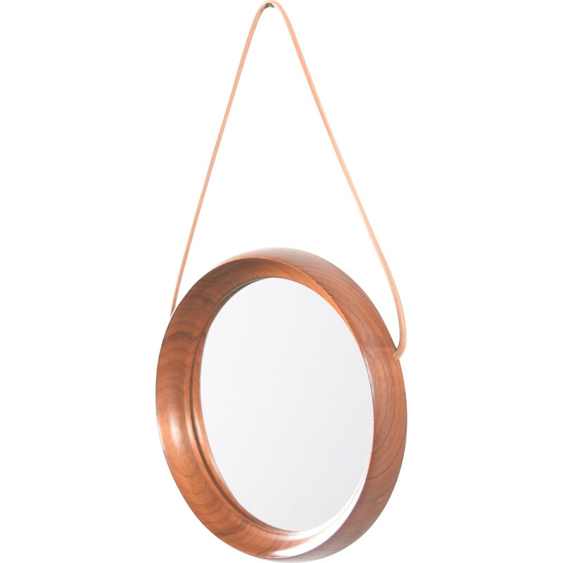 Small circular Danish mirror in teak - 1960s