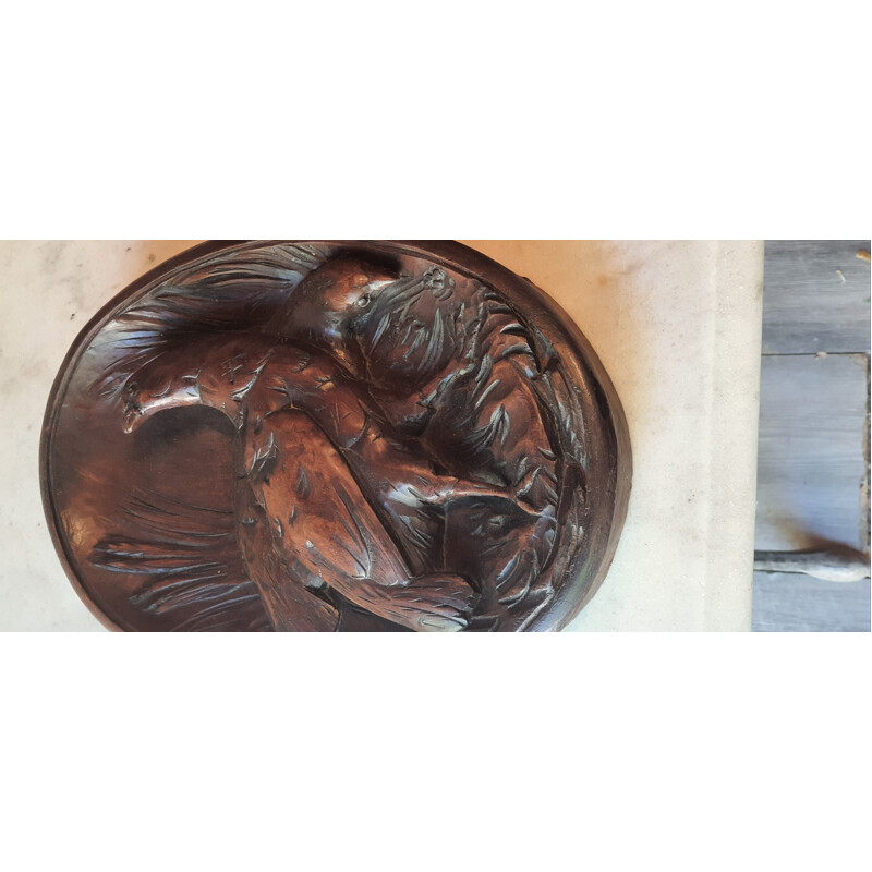 Pair of vintage animal medallions in solid walnut