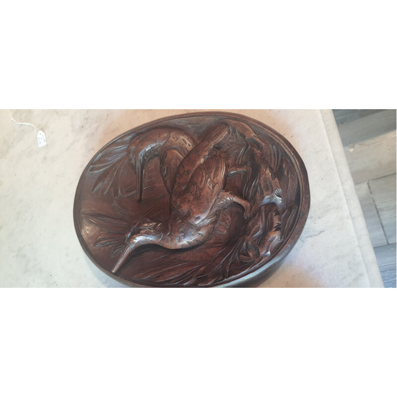 Pair of vintage animal medallions in solid walnut