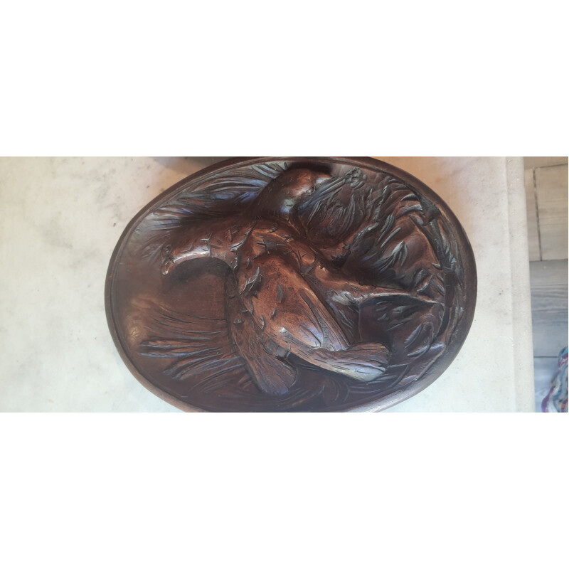 Pair of vintage animal medallions in solid walnut